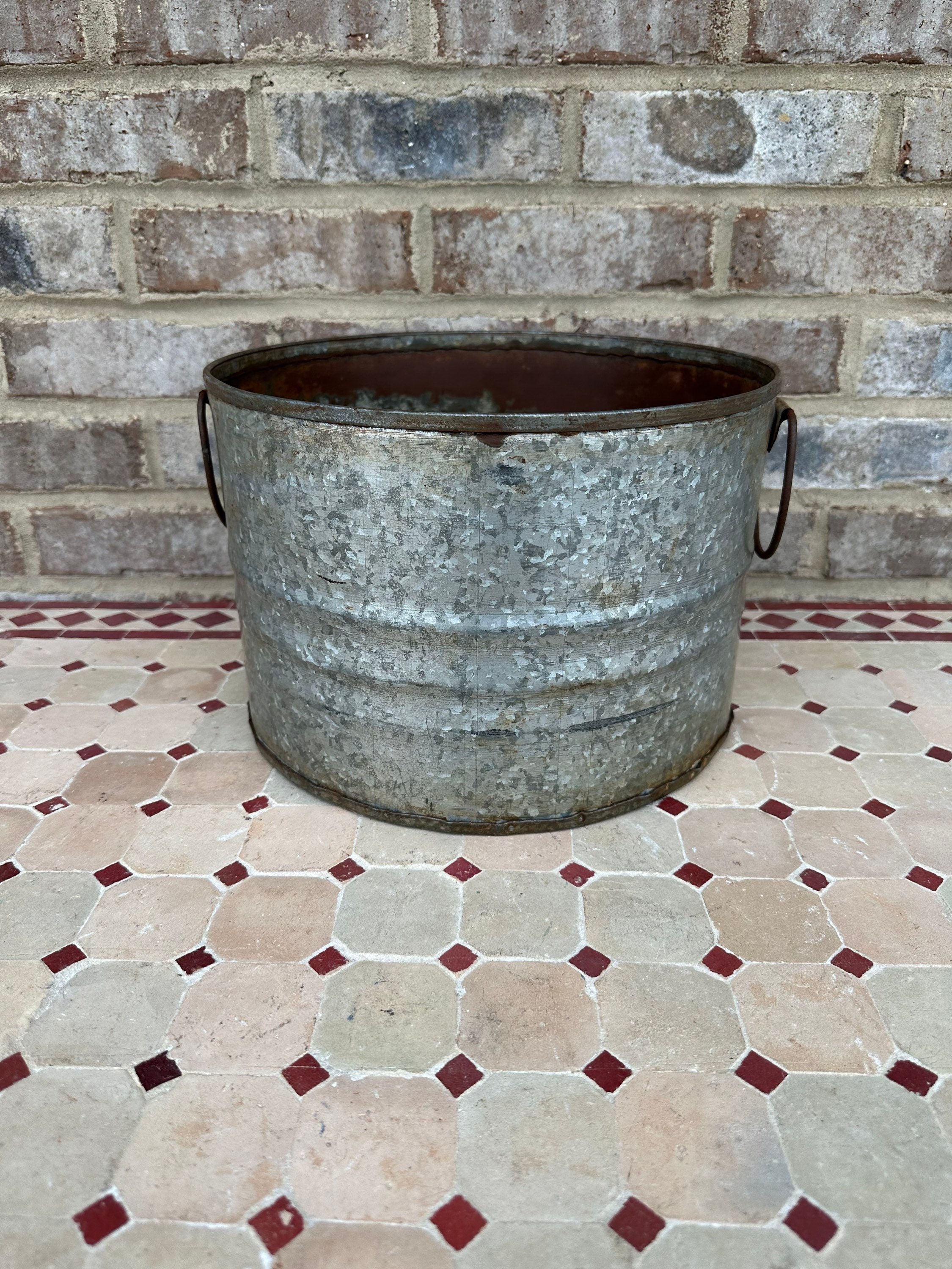 Primitive Style Antique Metal Well Bucket W/ Two Handles Etsy