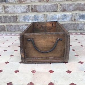 Rustic Primitive Farmhouse Decor Vintage Wooden Brick Mold W/ Iron Handles Box 13x6x4 Tray Planter Bowl Crate Bucket Drawer image 8