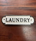 Metal LAUNDRY Room Sign Vintage Antique Style Solid Cast Iron Fold Door Plaque