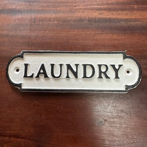 Metal LAUNDRY Room Sign Vintage Antique Style Solid Cast Iron Fold Door Plaque