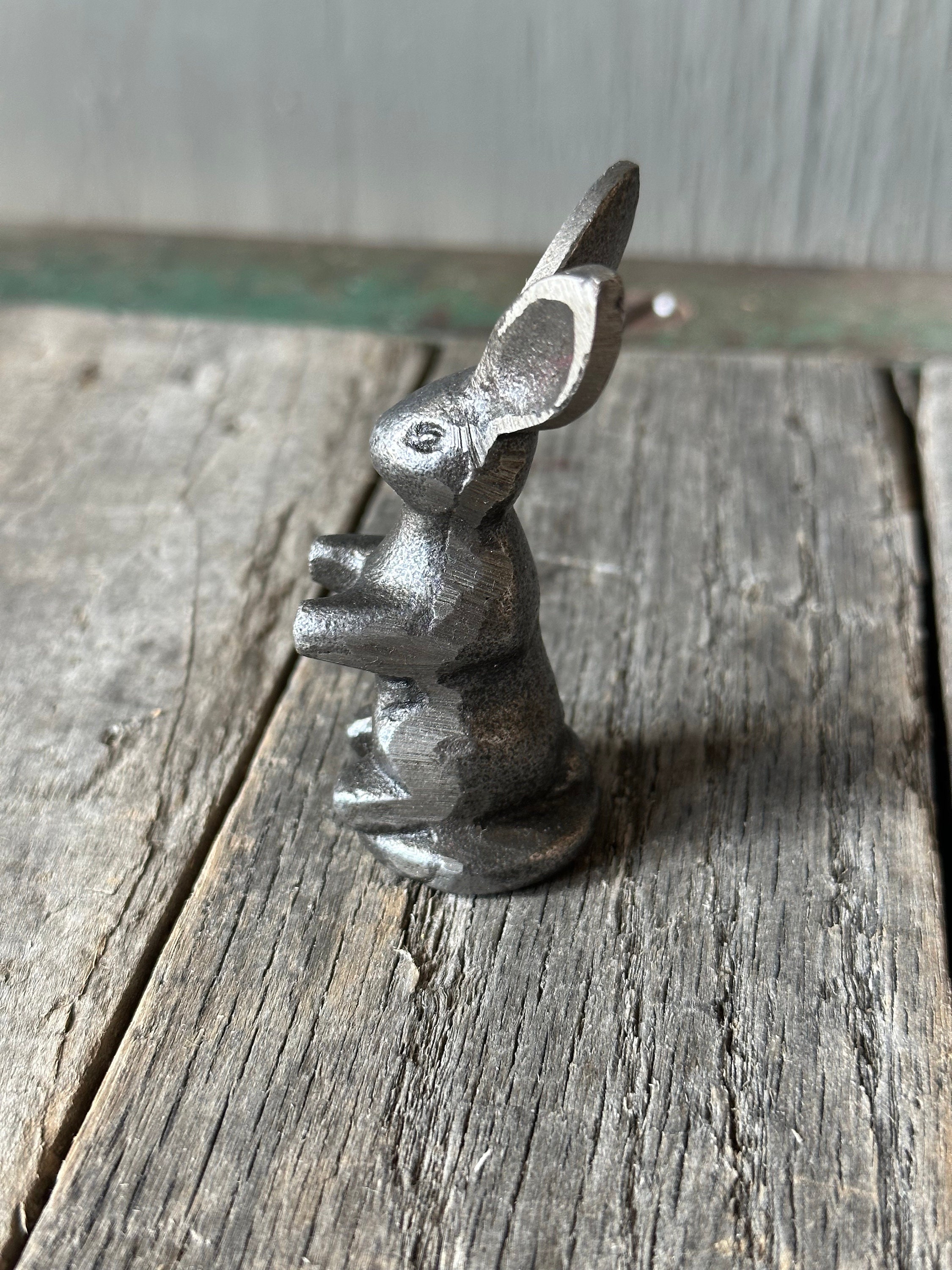 Cast Iron Rabbit Butler Statue Small 3” Cast Iron Rabbit Statue - Figurine Paperweight Art Figure ...