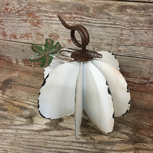 Cute Metal Pumpkin White Fall Decor Harvest Thanksgiving Halloween Farmhouse Art