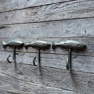 Set Of 3 - Cast Iron Fish Wall Hook Salmon Trout Rustic Cabin Decor Dinner Mountain Forest Entryway Towel Key Hanger
