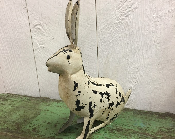 Cute Distressed Metal Rabbit Statue Figurine Folk Art - Etsy