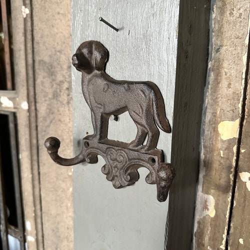 Cast Iron Dog Hanger Hooks - Rustic Double Entryway Leash Keys Bathroom Towel