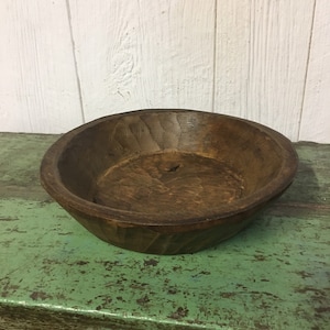 Round Primitive Style Hand Carved Wooden Dough Bowl Center Piece Farmhouse Shic