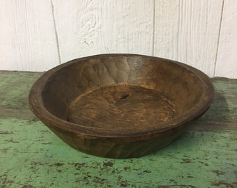 Round Primitive Style Hand Carved Wooden Dough Bowl Center Piece Farmhouse Shic