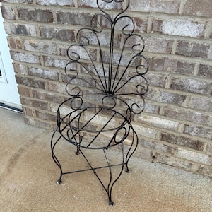 Cute Rustic Metal Iron Planter Chair - Plant Stand Vintage Antique Victorian Style Garden Art Black