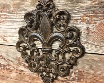 Large Cast Iron FLEUR DE LIS Plaque ~ Wall Decor~ Rustic - French Style