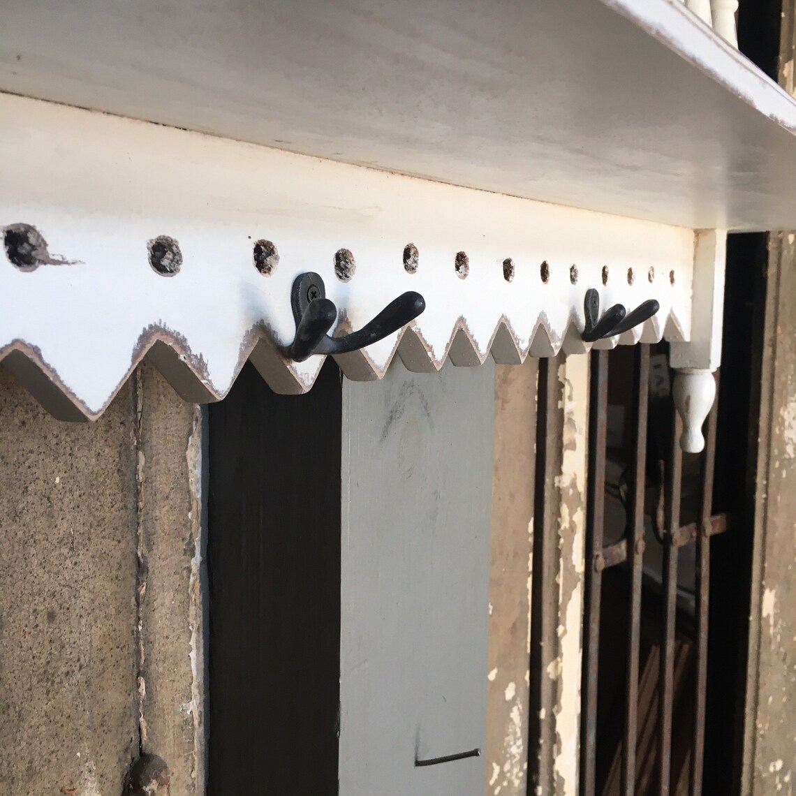 Handcarved White Wooden Wall Hanging Shelf Double Twotier Etsy