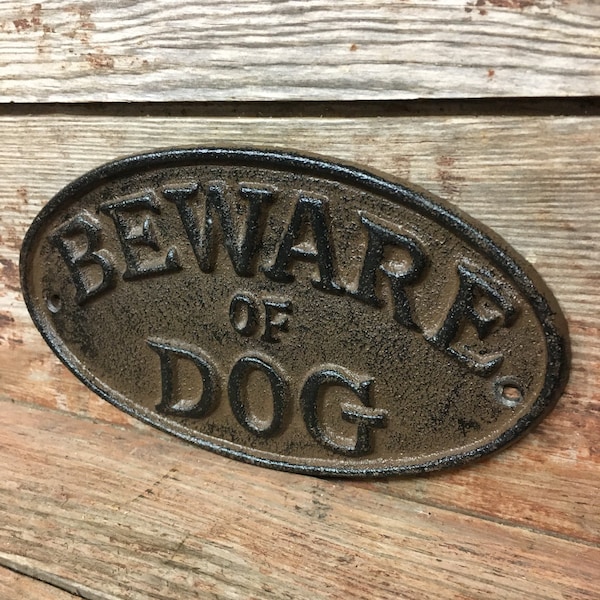 Cast Iron Beware Of Dog Plaque Oval Rustic Gate Fence Door Warning Sign