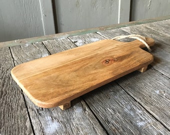 Beautiful Rectangular Wooden Footed Cutting Board With Handle Rope Hanger