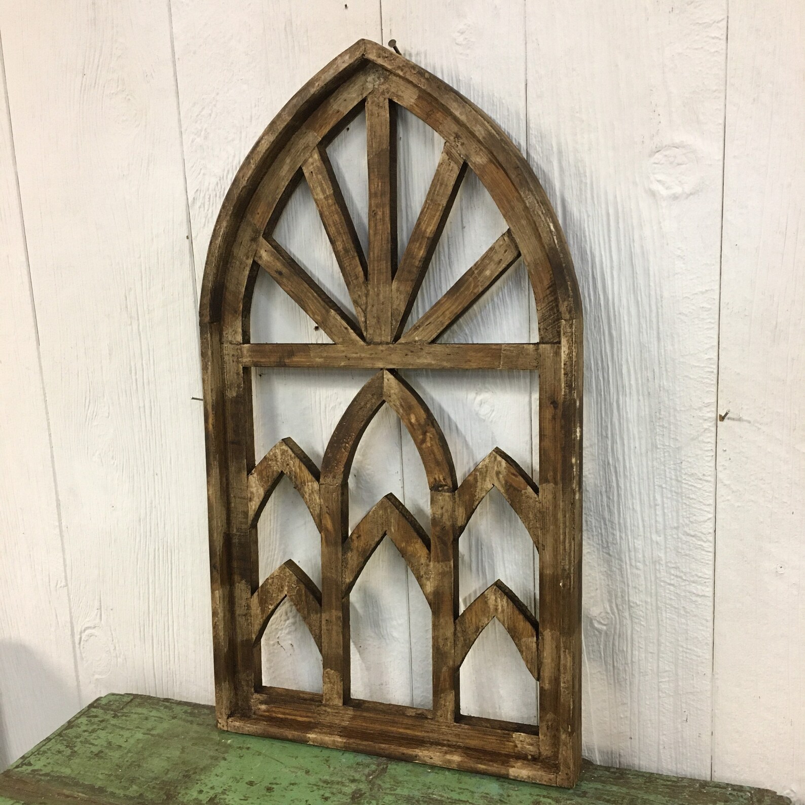 30x17 Cathedral Style Wooden Arch Wall Decor Window Art Zig Etsy