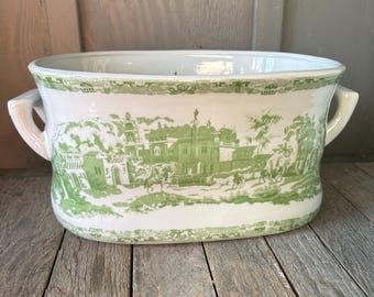 Large Chinoiserie Green & White Porcelain Foot Bath Basin  G Millennial