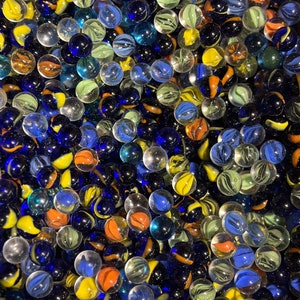 50 Antique and Vintage Marbles - Mixed Multi-Color and Solid Color Glass Toy Marbles, for crafts, décor, collections or game play
