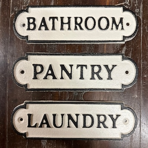 Set Of 3 - Vintage Aged Victorian Style Bathroom Pantry & Laundry CAST IRON Plaque Door