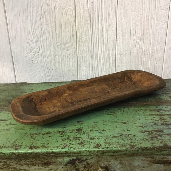 Hand Carved Baguette Bowl Wooden Dough Trencher Long Skinny 19” x 6” Primitive Style