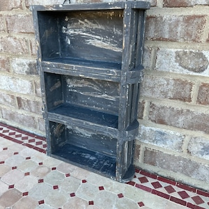 Rustic Three Tier Brick Mold Shelf Farmhouse Antique Style Distressed Box Tray Display Holder Table Black