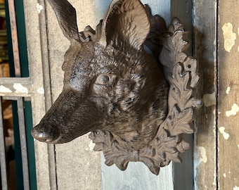 Cast Iron Fox Head Wall Mount - Coyote Wolf Dog Rustic Cabin Art Faux Lake House Sconce Holder