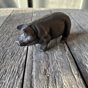 Small 5” Cast Iron Pig Statue - Figurine Paperweight Art Figure Hog Pork BBQ Farm Farmhouse Antique Style