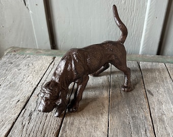 Large Cast Iround Hound Dog Statue - Paperweight Door Stop Puppy Gift Figurine Heavy