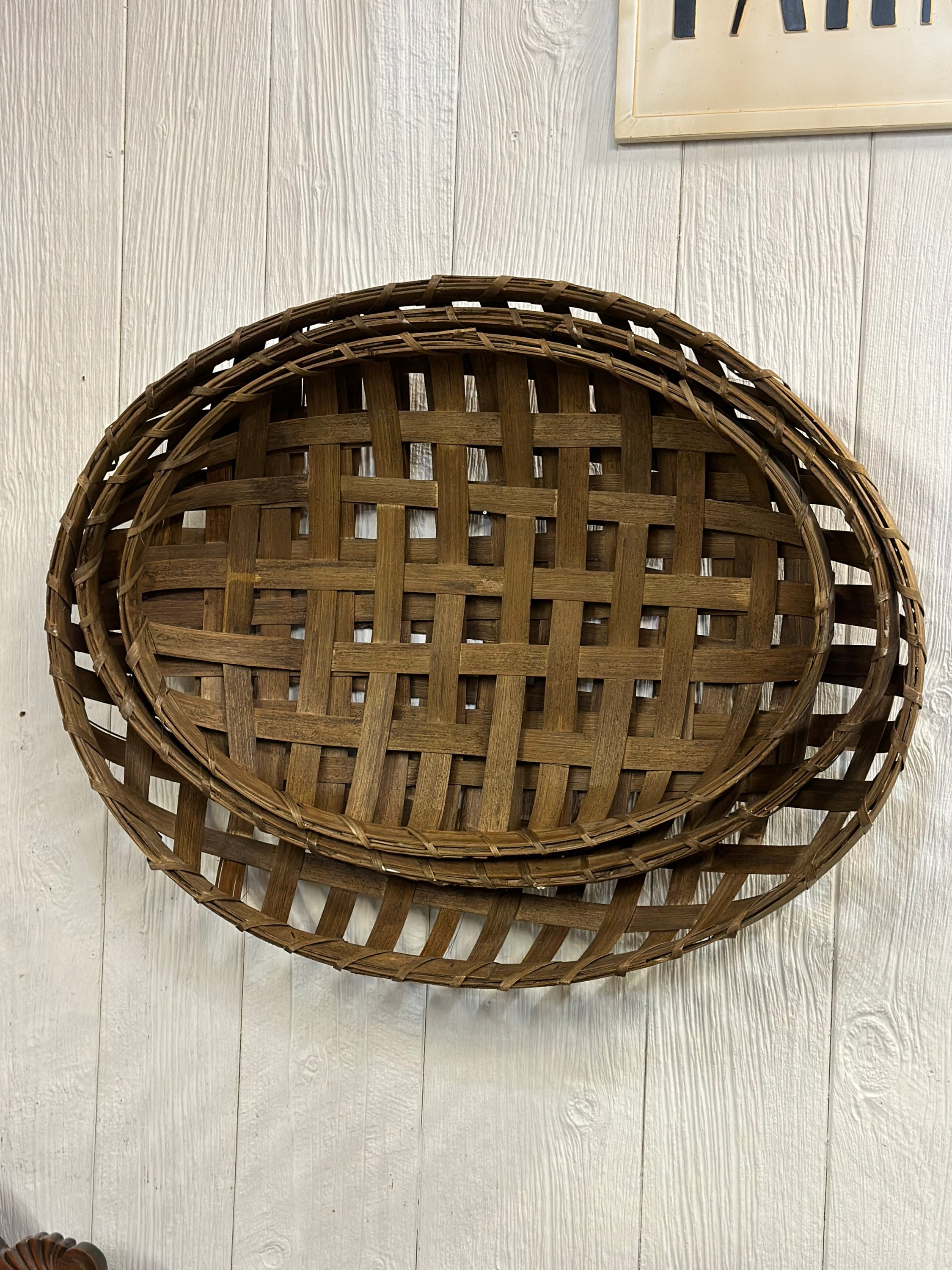 Set of 3 Antique Style Wicker Tobacco Baskets Rattan Rustic Modern  Farmhouse