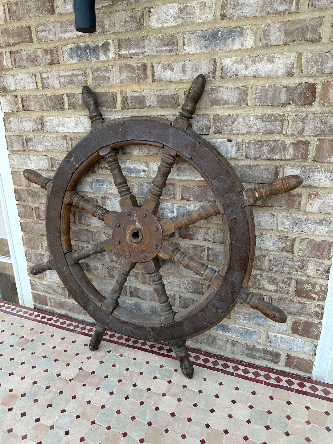 Antique Wooden Ships Wheel large Vessel 8 Spoke Maritime Nautical Decor ...