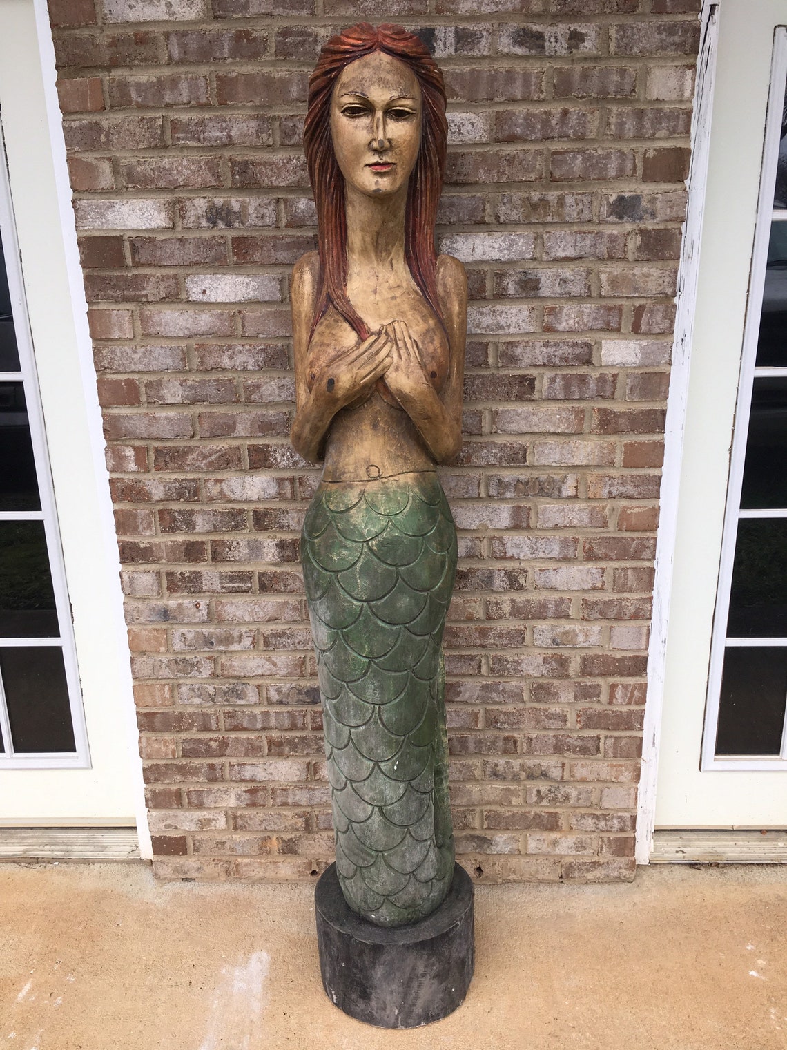 Large Carved Wooden Mermaid Statue Mythical Siren Beach Etsy