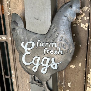Rustic Farm Fresh Eggs Chicken Metal Sign Wall Art Display Farmhouse