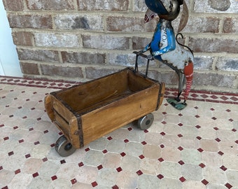 Cute Metal & Wood Dog Wheel Barrow Planter Recycled Metal Brick Mold Antique Vintage Rustic Style Planter Holder Garden Art