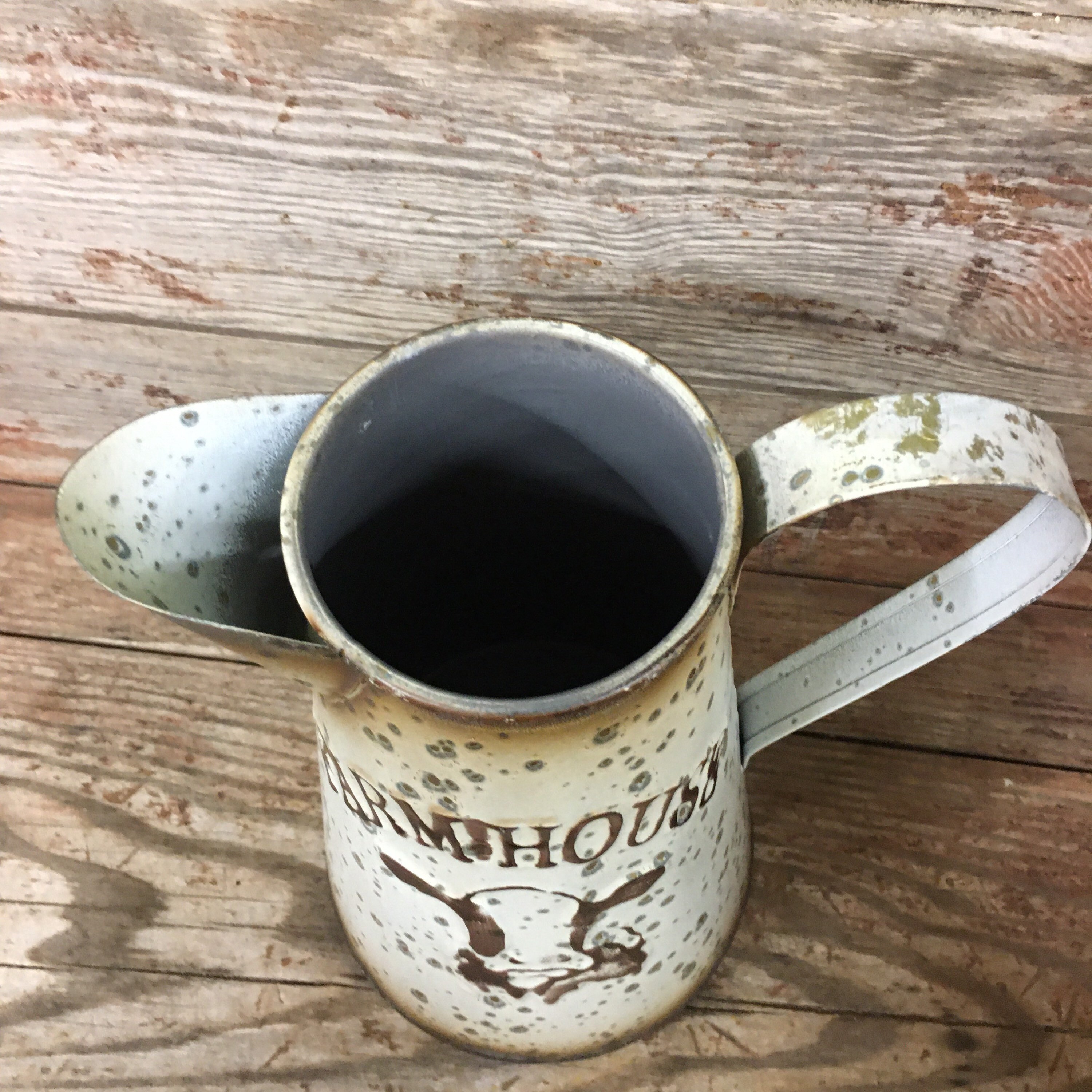 Distressed Metal Farmhouse Pitcher W/ Cow Vase Holder Rustic Etsy