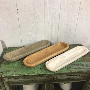 19.5” Carved Wooden Dough Bowl Primitive Wood Trencher Farmhouse Home Decor Skinny