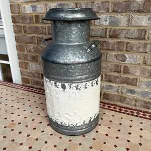 Galvanized 23” Metal Farmhouse Milk Can Farm Fresh Decor White Washed Rustic Shic “Full-Size”