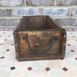 Rustic Primitive Farmhouse Decor Vintage Wooden Brick Mold W/ Iron Handles Box 13x6x4 Tray Planter Bowl Crate Bucket Drawer image 4