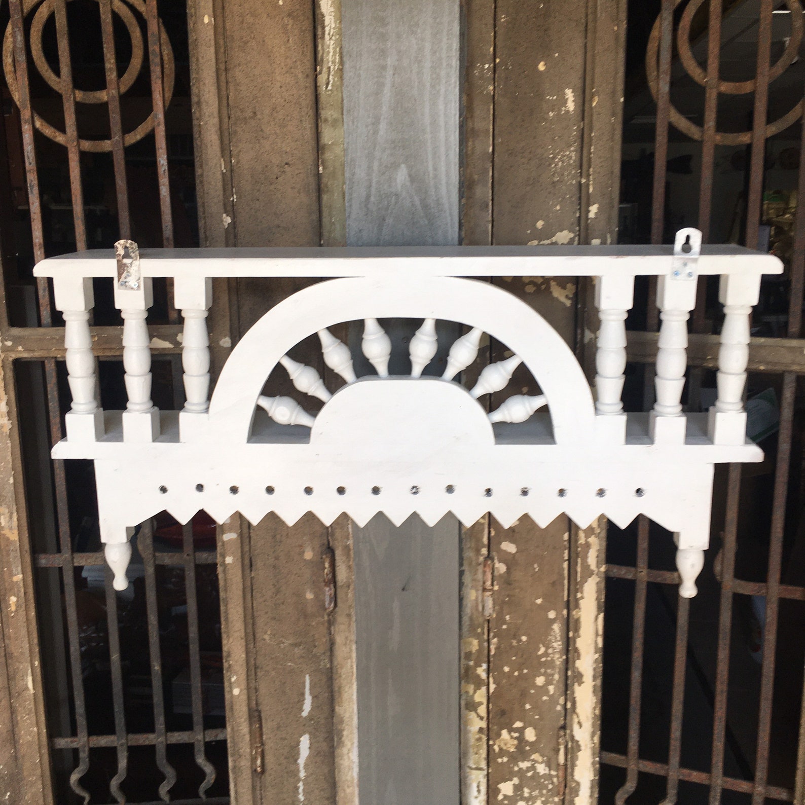 Handcarved White Wooden Wall Hanging Shelf Double Twotier Etsy