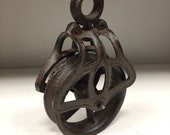 Cast Iron Pulley Wheel Hoist Trolley Farmhouse Decor Rustic Antique Vintage Style