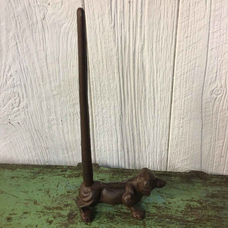 Cast Iron Dachshund Paper Towel Holder - Vintage Downward Dog Stand, Black, Kitchen & Bathroom Organizer