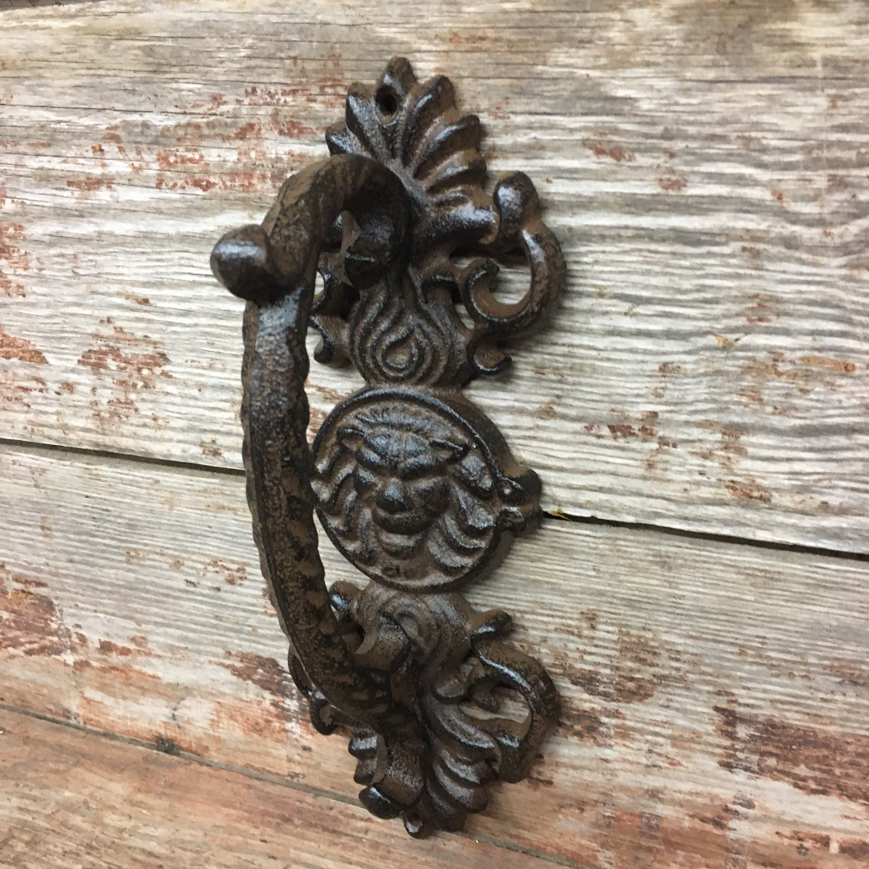 Large Cast Iron Antique Style LION HEAD Barn Handle Gate Pull Door Handles