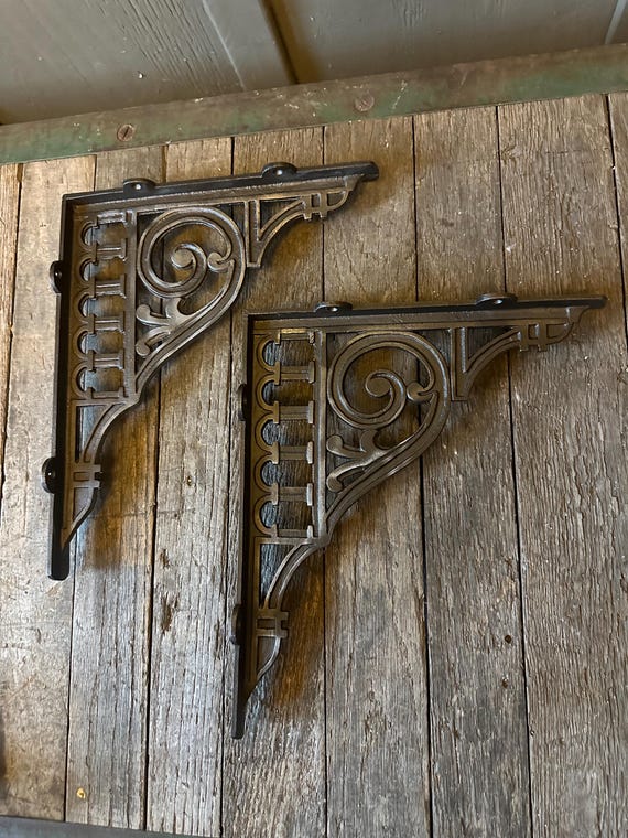 Set of 2 - Large 15”x12” Ornate Cast Iron Bracket - French Style