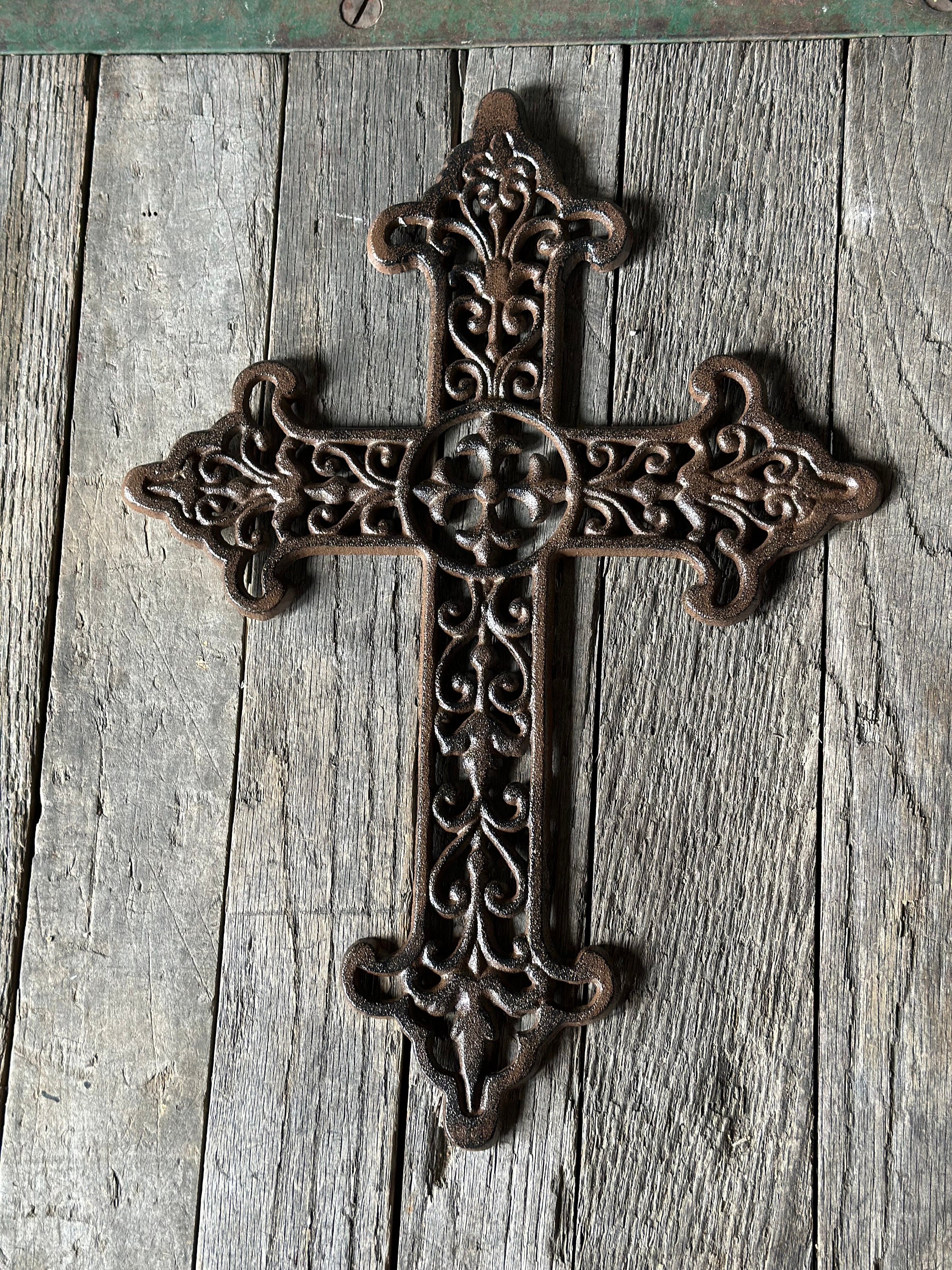 Large 17” X 12” Cast Iron Cross Fleur De Lis French Style FDL - Etsy