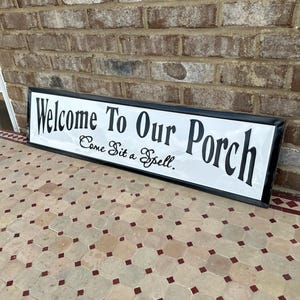 36”x9” Welcome To Our Porch Hanging Metal Sign Embossed Enameled Style