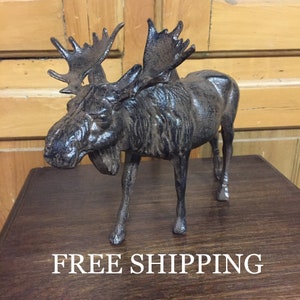 Cast Iron Moose Statue Figure Art Doorstop Elk Cabin Lake Home Decor Desk Deer