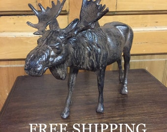 Cast Iron Moose Statue Figure Art Doorstop Elk Cabin Lake Home Decor Desk Deer