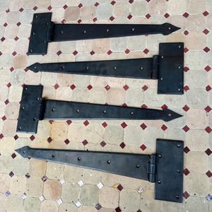 Set Of 4 LARGE HINGES - Strap Hinge, T Hinge, 18&quot; Long, Hand Forged, Gate, Barn, Rustic, Tee, Hardware