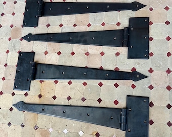 Set Of 4 LARGE HINGES - Strap Hinge, T Hinge, 18" Long, Hand Forged, Gate, Barn, Rustic, Tee, Hardware