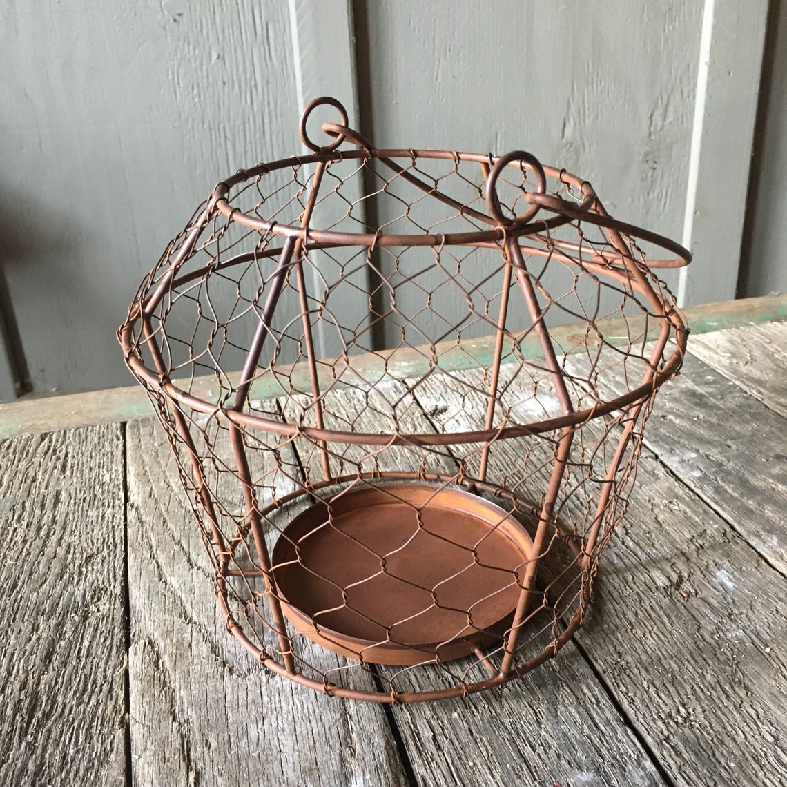 Round Chicken Wire Basket Lantern Display Candle Holder Hen Etsy