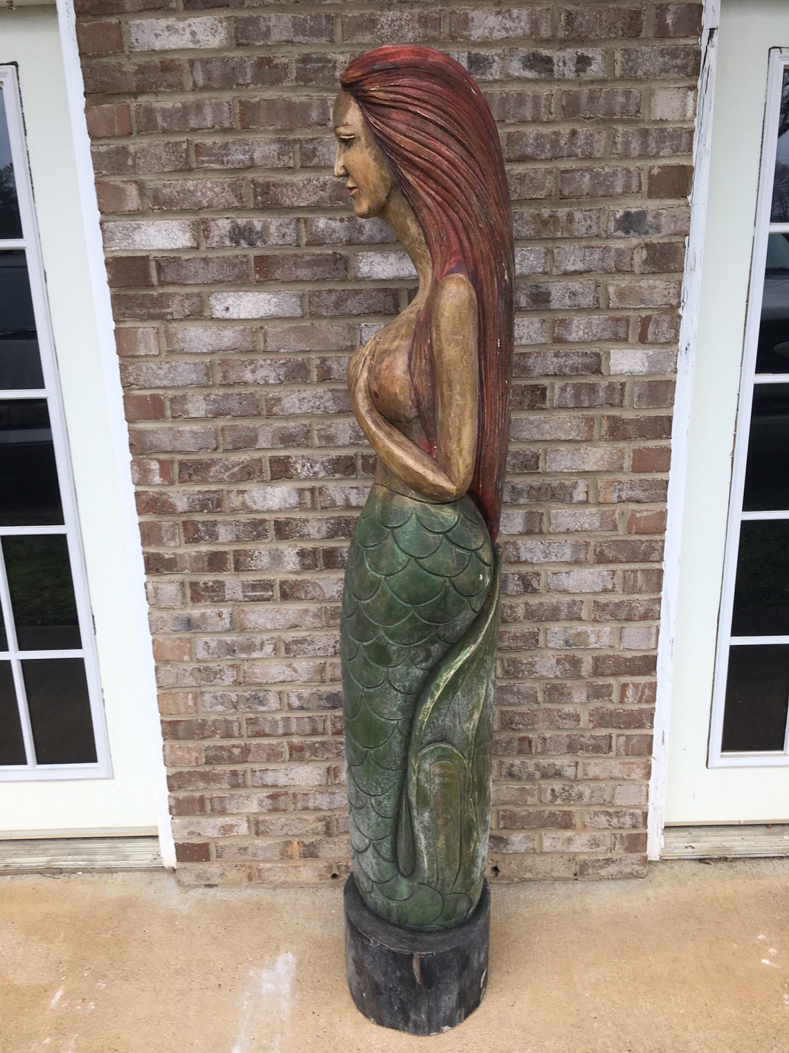 Large Carved Wooden Mermaid Statue Mythical Siren Beach Etsy