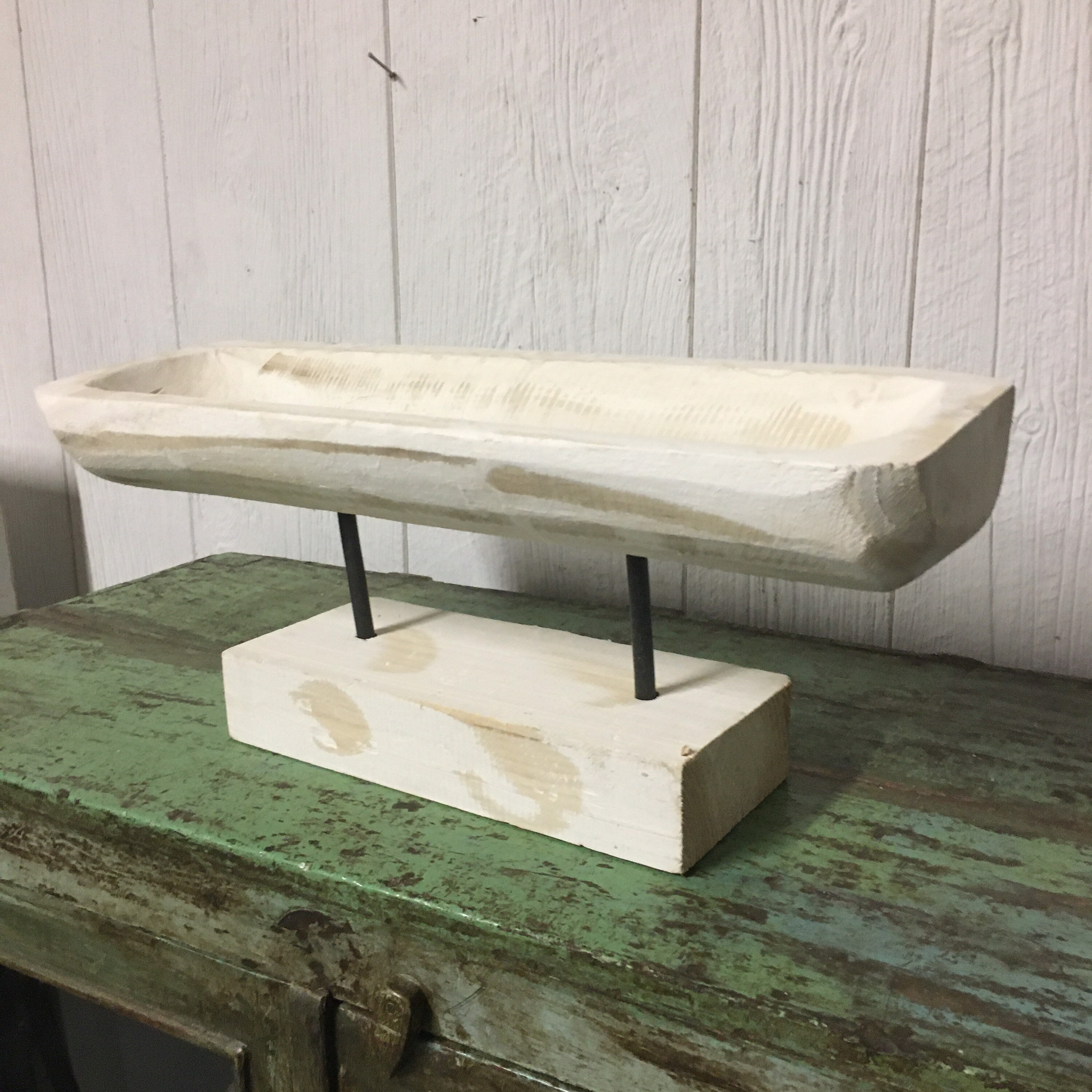 Carved Wooden Dough Bowl on Stand White Washed Centerpiece | Etsy