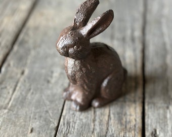 Small 4” Cast Iron Rabbit Statue - Figurine Paperweight Art Figure Bunny Easter Spring Farm Farmhouse Antique Style