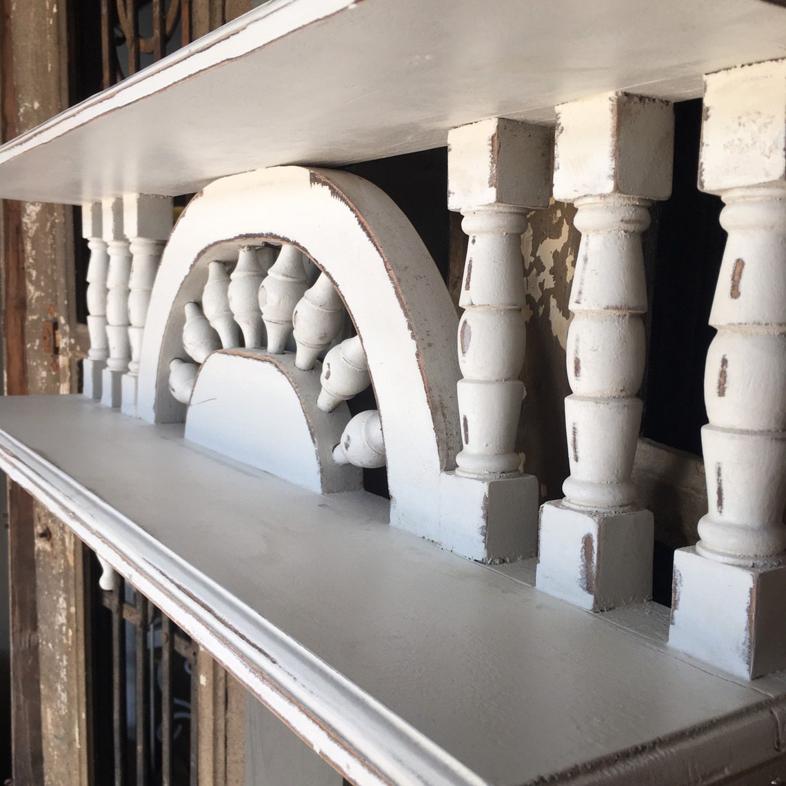 Handcarved White Wooden Wall Hanging Shelf Double Twotier Etsy